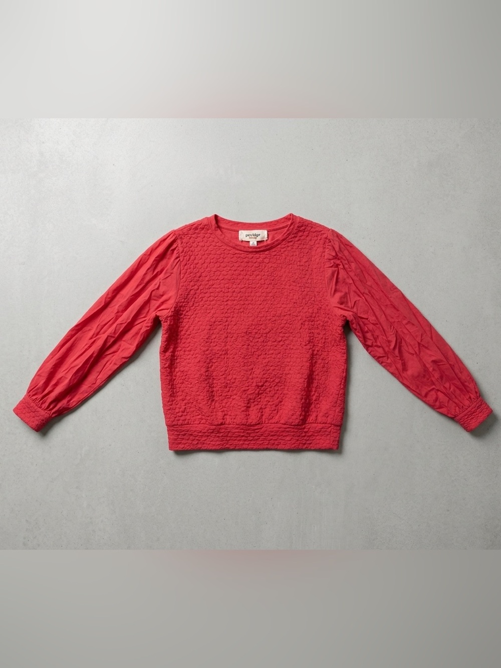 Porridge by Anthropologie Hot Pink Textured Blouse Size Medium Puff Sleeve Top